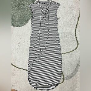 Material Girl Women's White & Black Striped Lace Up Tank Dress, Small